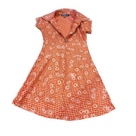 Urban Outfitters Womens XS Orange Daisy Floral Collared Mini Dress Retro 70s - Picture 1 of 8